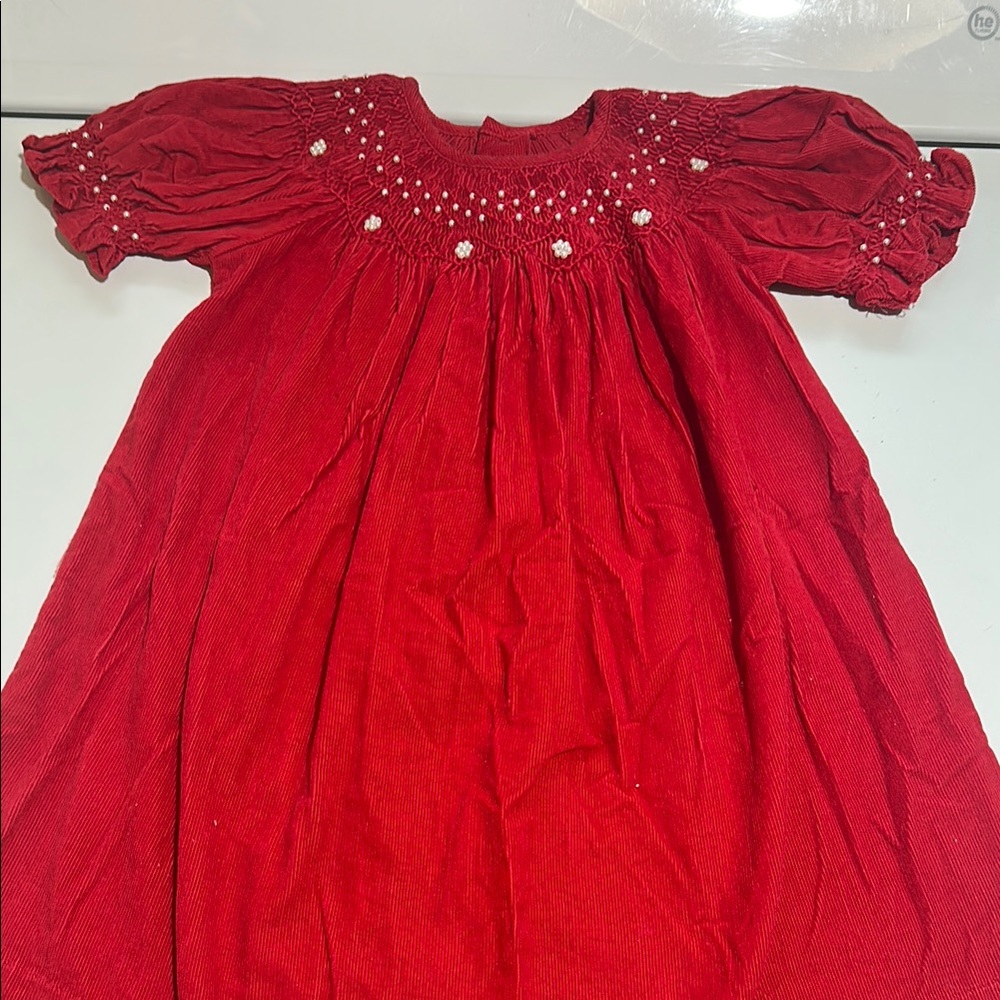 Red Smocked Dress with Puff Sleeves
